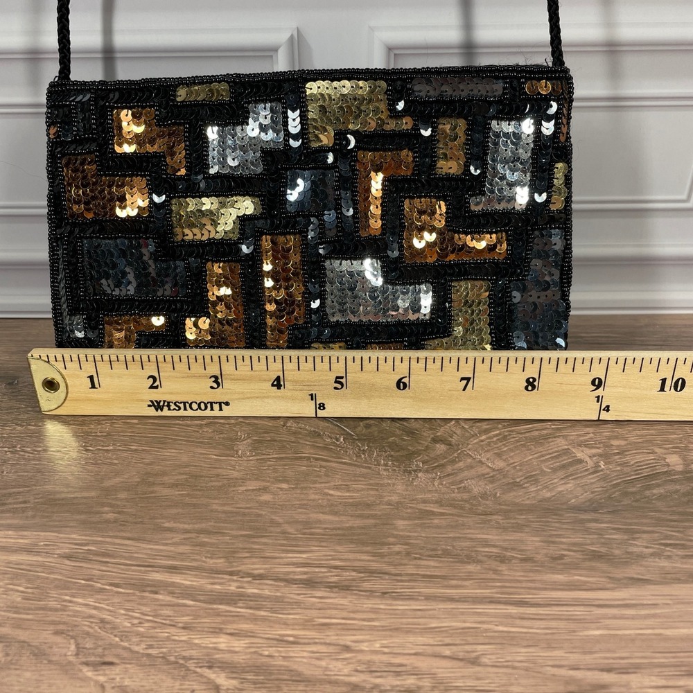 Vintage Carla Marchi Sequined Evening Bag Clutch Party Purse w/Beaded Hair Clip - Picture 10 of 10